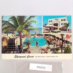 Sherwood Court On the Ocean Miami Beach Florida 1950s Postcard Hotel Photo Ad